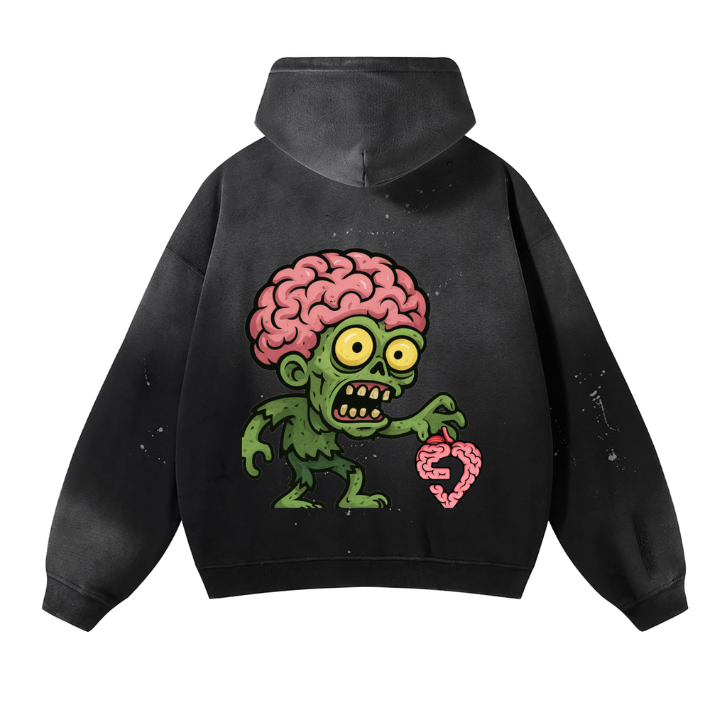 Vintage Washed Frayed Fleece Hoodie