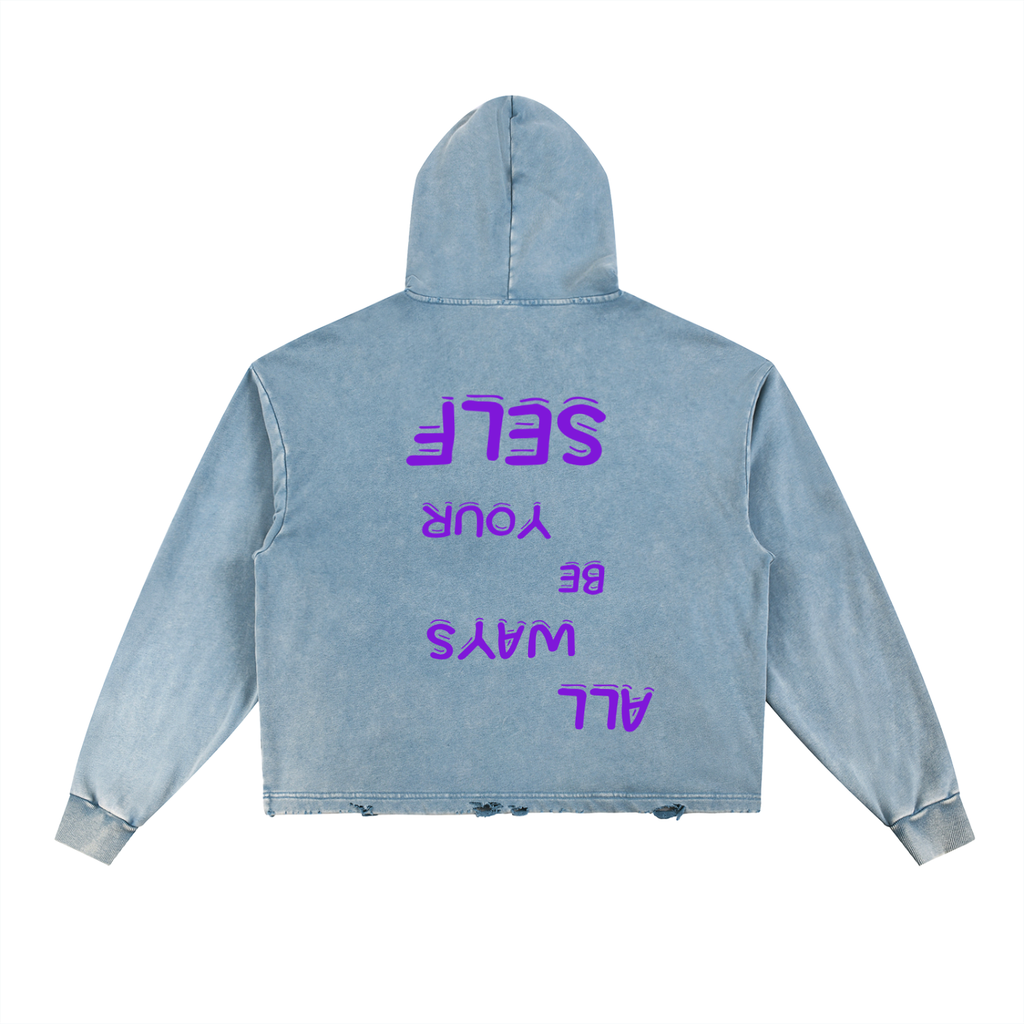 Vintage Washed Frayed-Hem Hoodie